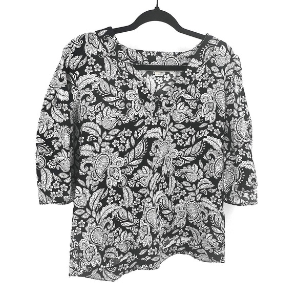Loft Womens Top L Office Black White Paisley Floral Minimalist Mature Monochrome - Picture 2 of 8